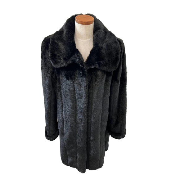 Dennis Basso faux fur black sable coat M - Picture 1 of 8
